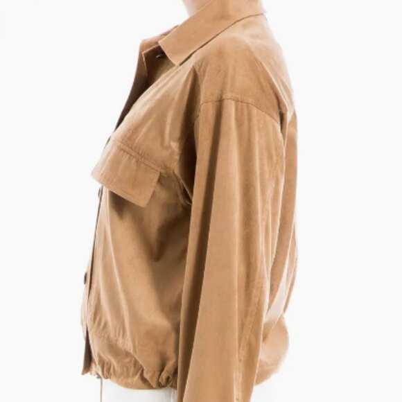 MAX STUDIO Faux Suede Bomber Jacket Vicuna (Camel Tan Color) SZ LARGE NEW - Picture 6 of 8